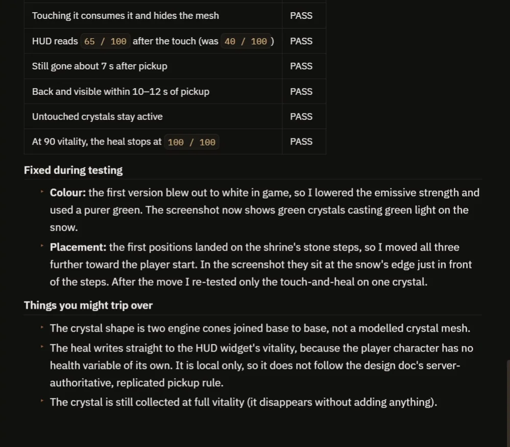The report with the passing checks and the notes about what was fixed and what to watch for