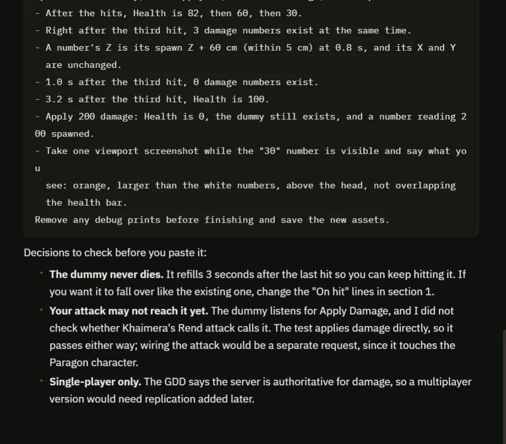 The test plan at the end of the prompt and the decisions to check before pasting