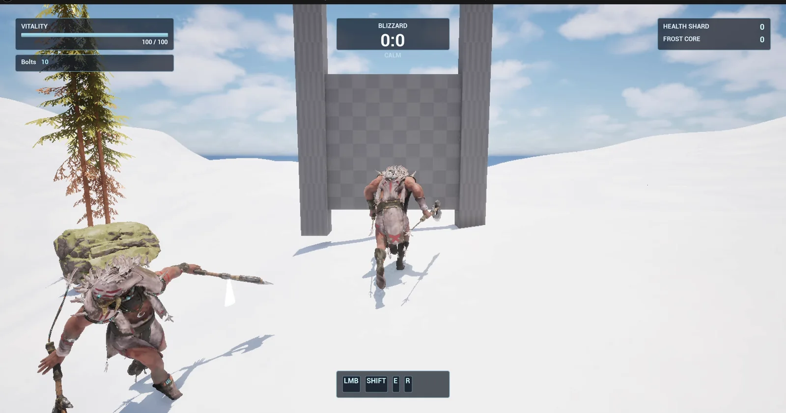The player walking toward a sliding stone door in the game