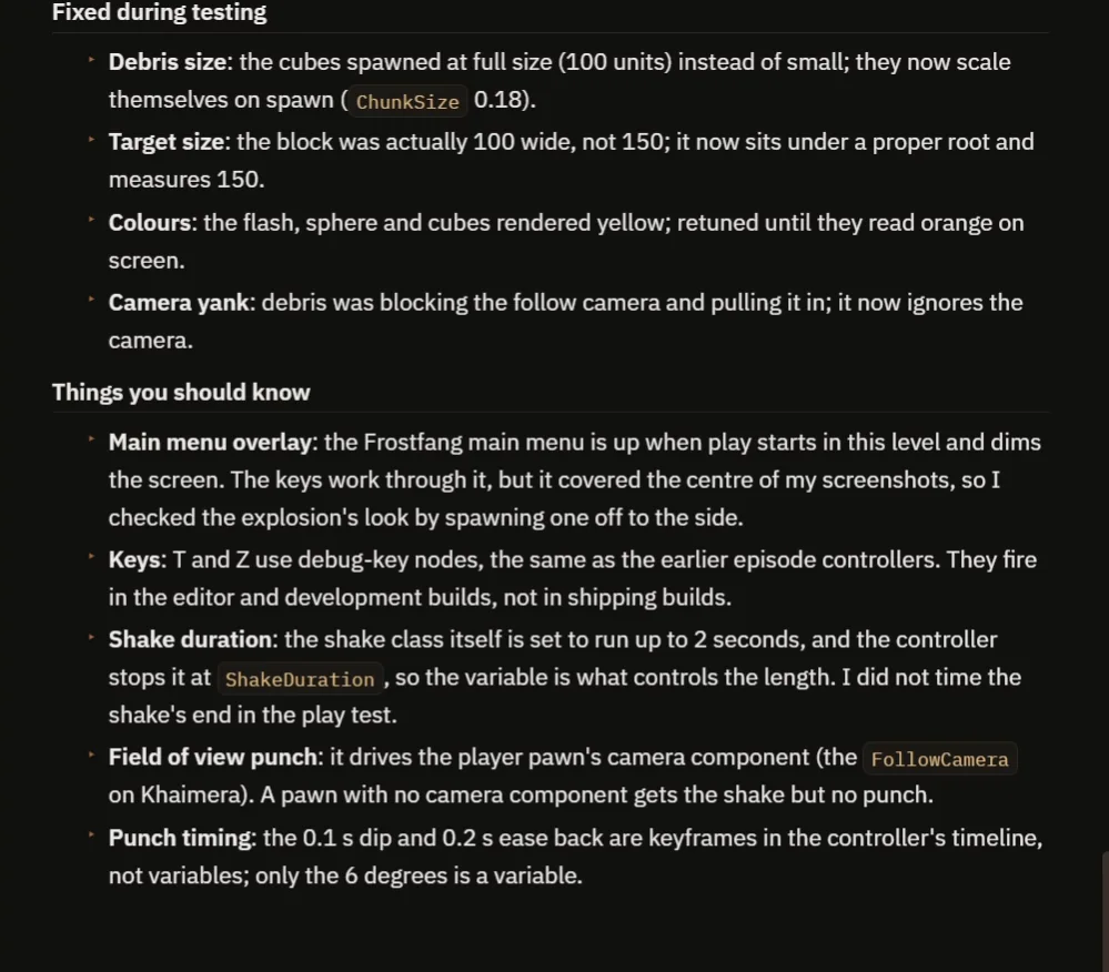 The AI report with the fixes made during testing and the things you should know