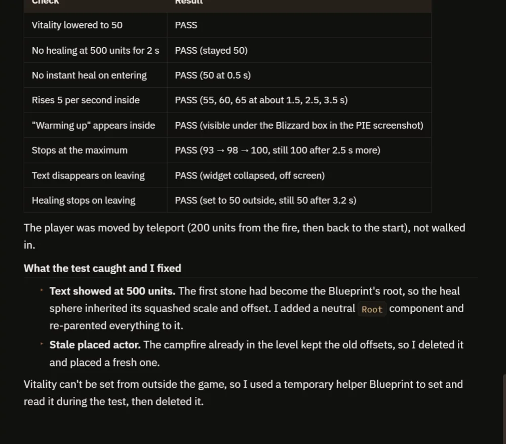 The AI report with the healing checks, what the test caught and the notes