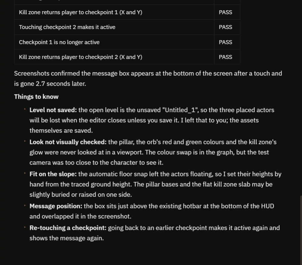 The AI report with the passing checks and the things to know