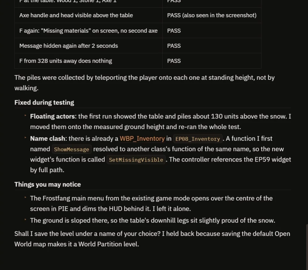 The AI report with the passing checks, the fixes made during testing and the things you may notice