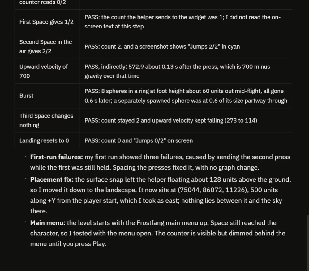 The AI report table with the counter checks, the velocity, the burst and the reset