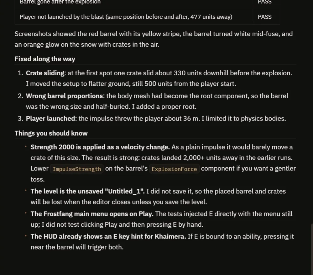 The AI report listing what was fixed and the things to know