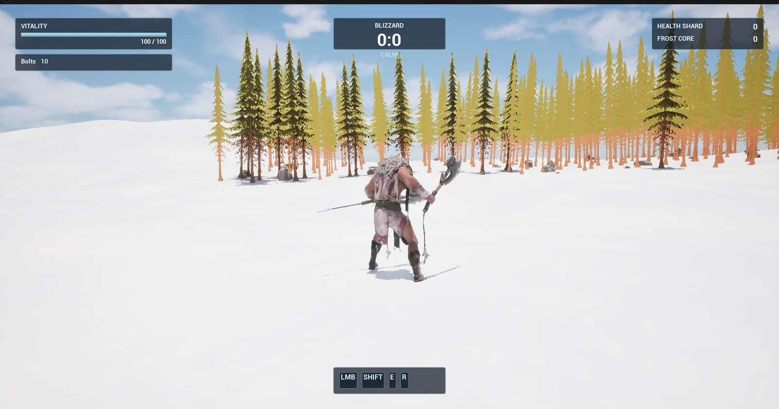The player standing on the snow at the start before pressing F