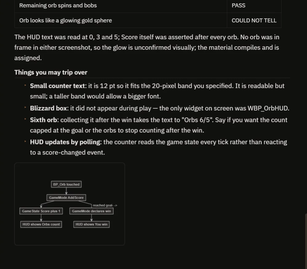 The AI report with the remaining checks, the things you may trip over and a small flow diagram