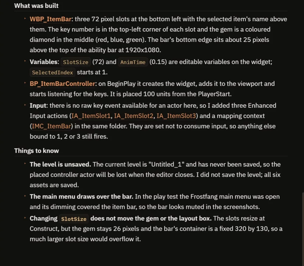 The AI report listing what was built and the things to know