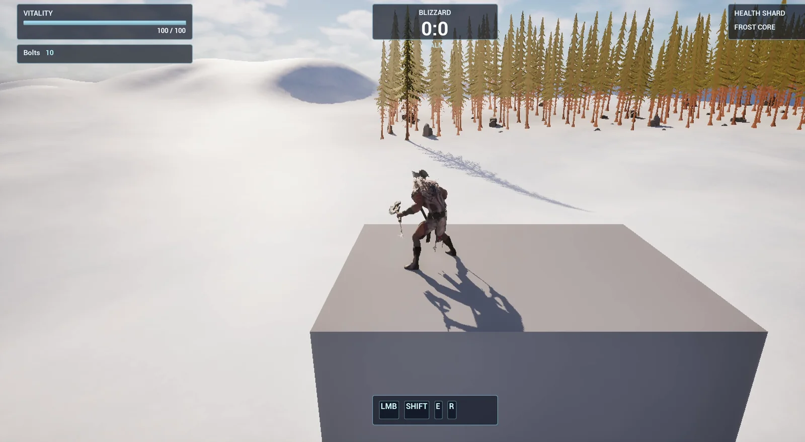 The player standing on top of the stone ledge after the launch