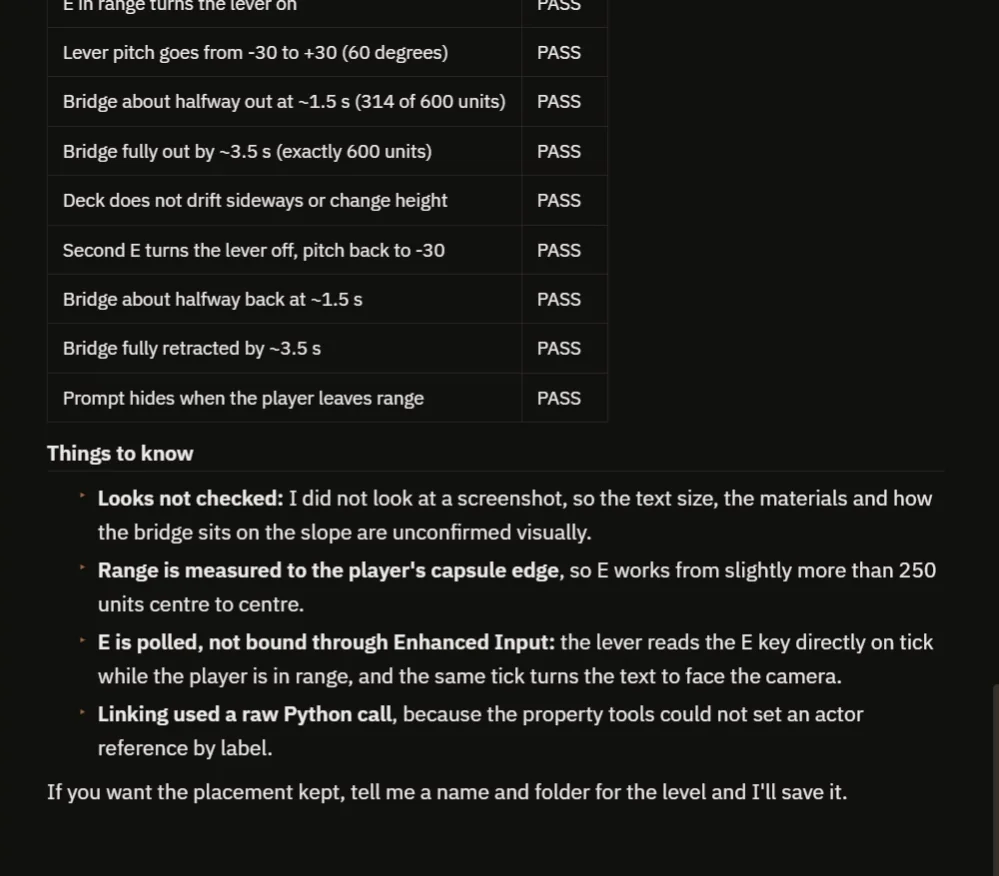 The AI report with the passing checks and the notes on what was not checked