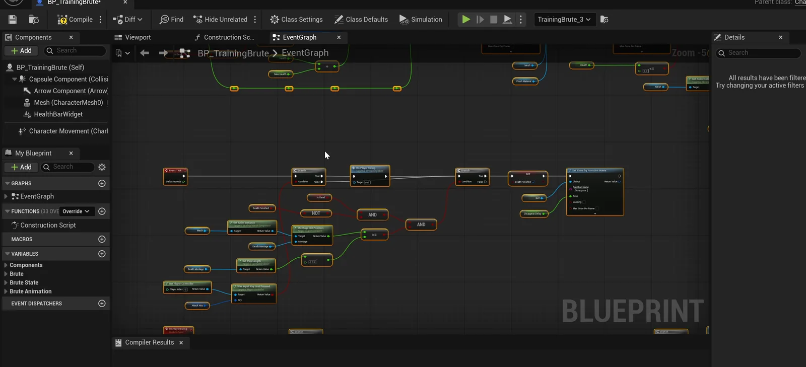 The BP_TrainingBrute event graph