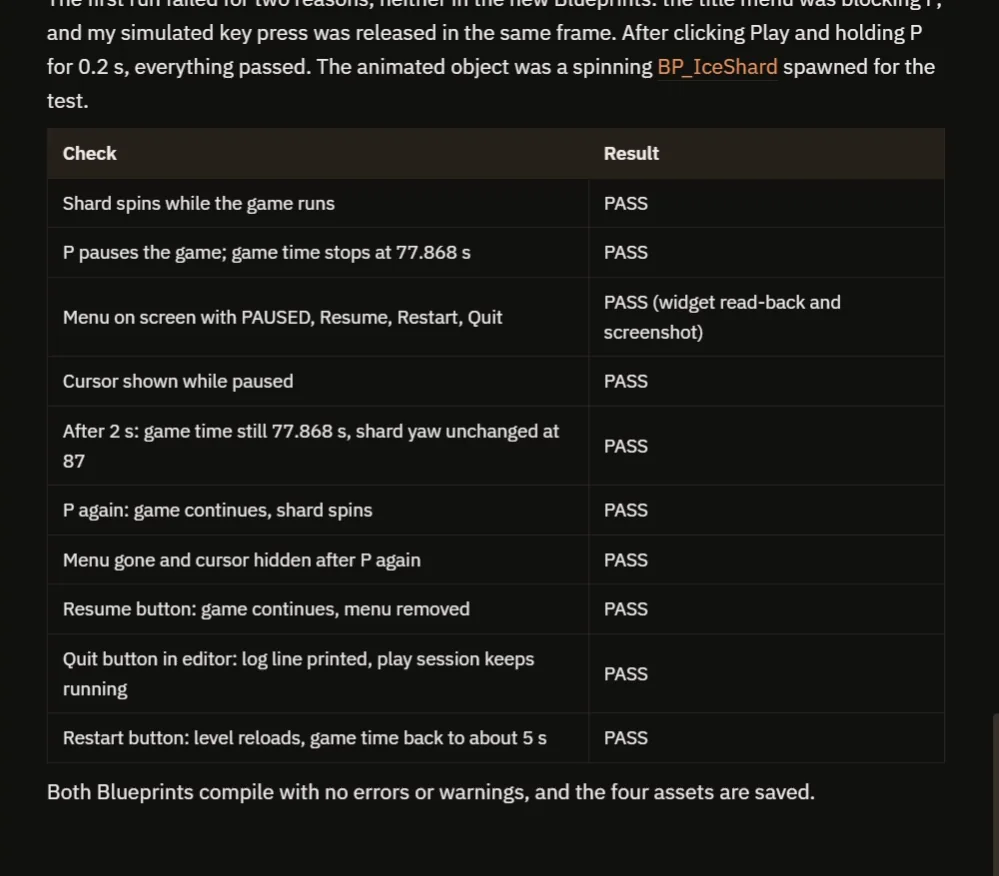 The AI report with the ten checks and the notes about what failed first