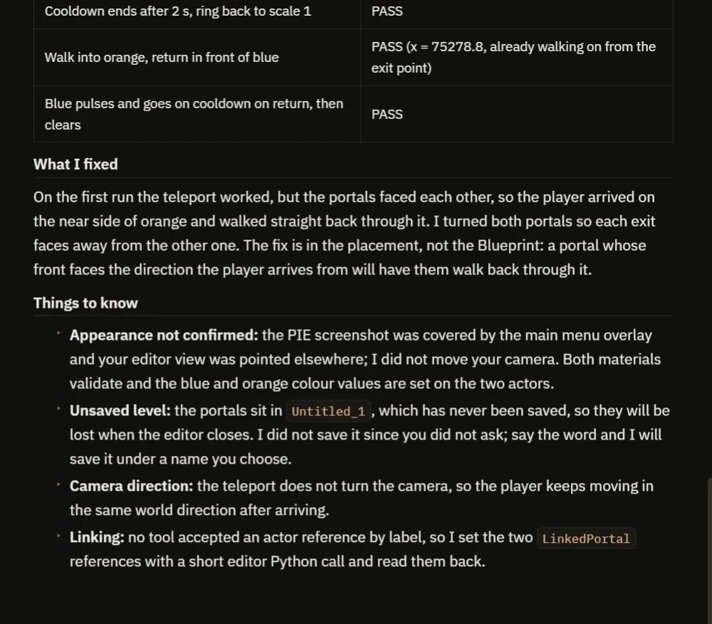 The AI report with the passing checks, what was fixed and the things to know