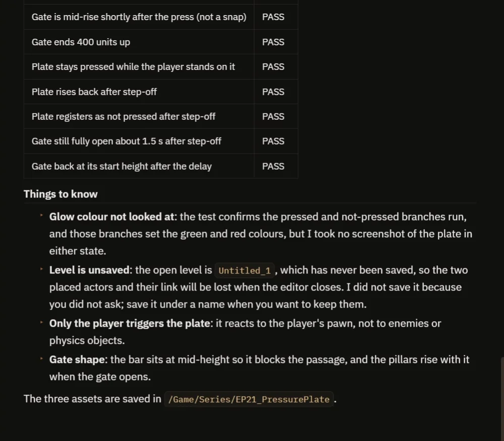 The AI report listing the passing checks and the things to know