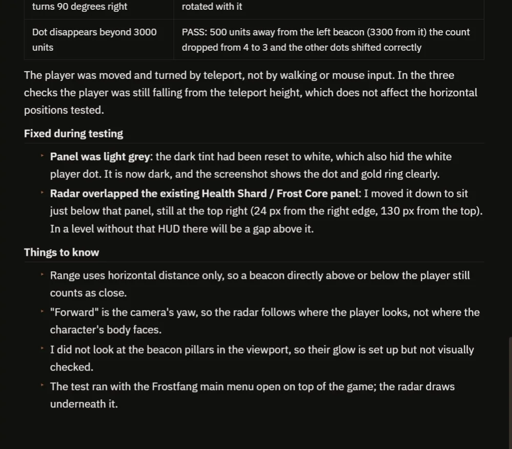 The AI report with the radar checks, the two fixes and the things to know