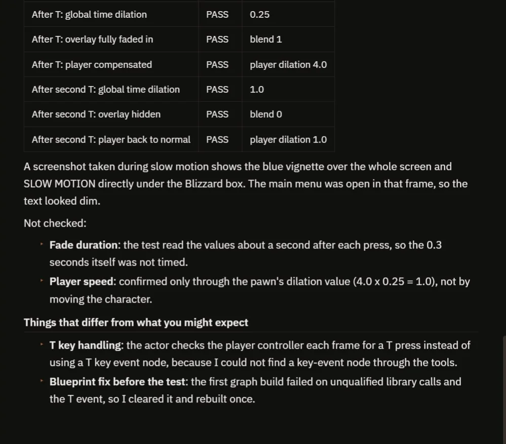 The AI report with the time dilation checks and the notes on what was not checked