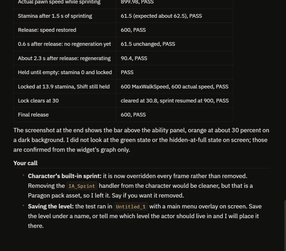 The AI report table with the speed, drain, recovery and lock checks