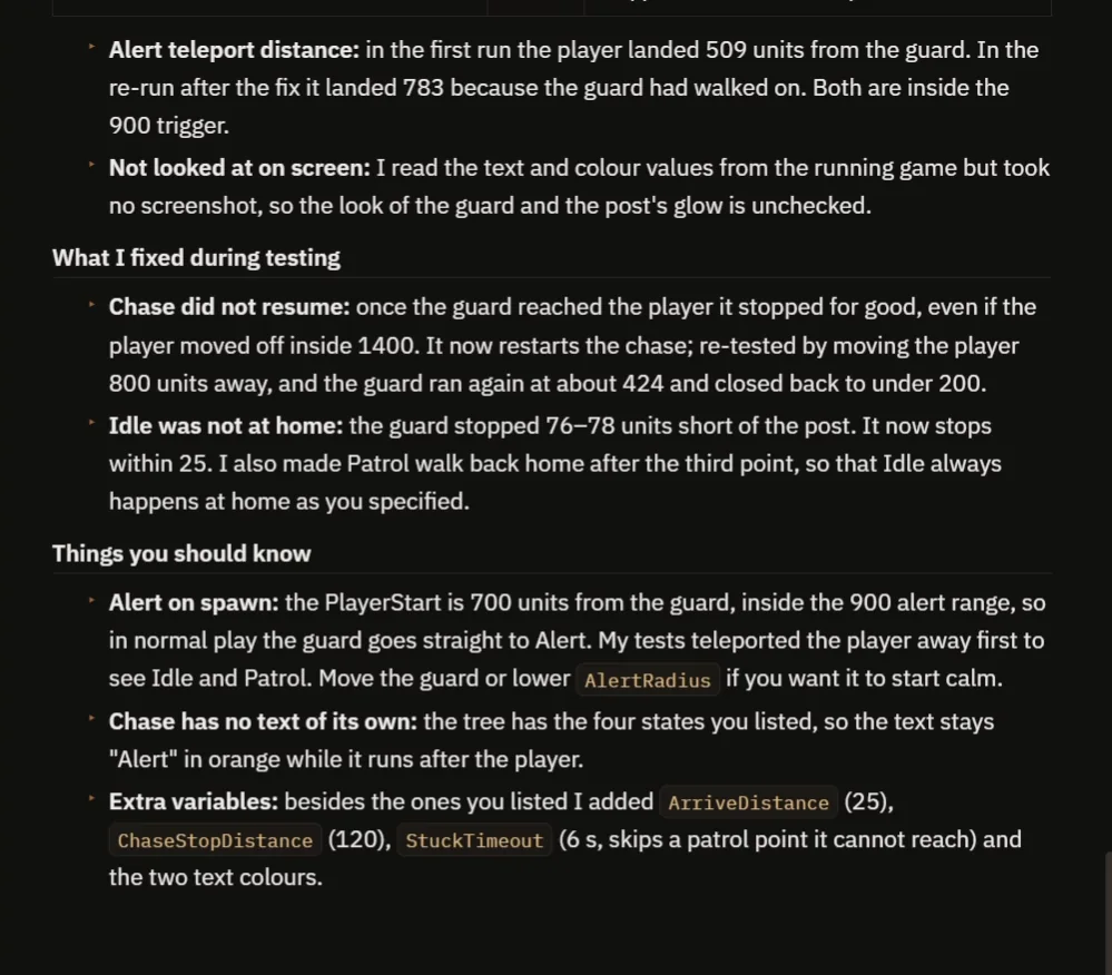 The AI report with the alert distances, the fixes made during testing and the things you should know