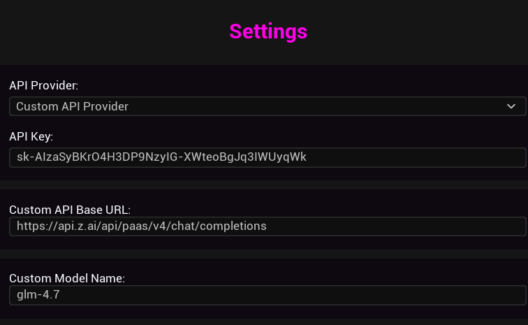 Ustawienia niestandardowego dostawcy