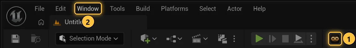 Nút CoPilot trên thanh công cụ và menu Window