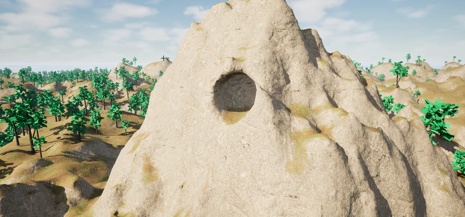 A cave entrance carved into a mountain