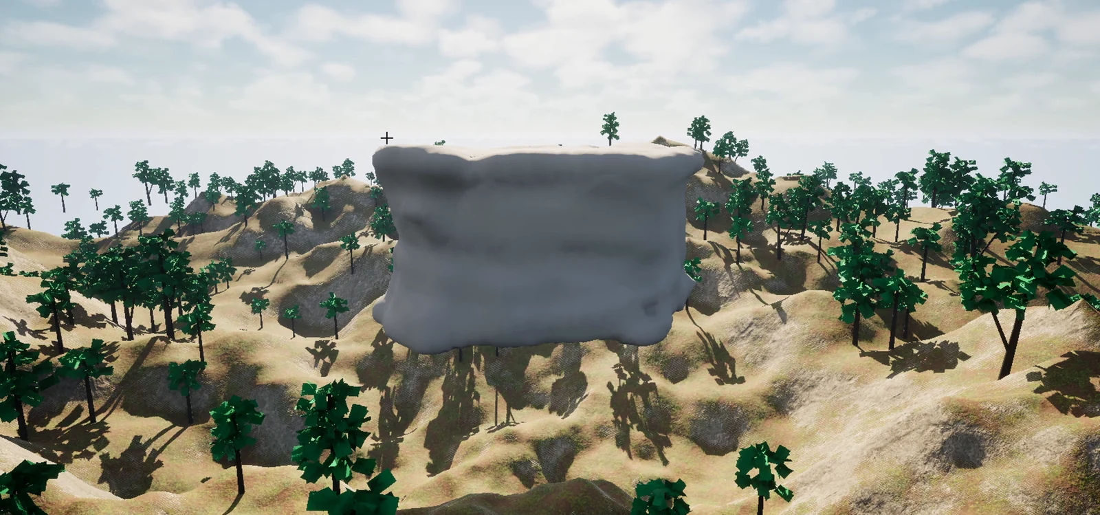 A rock island floating above the hills