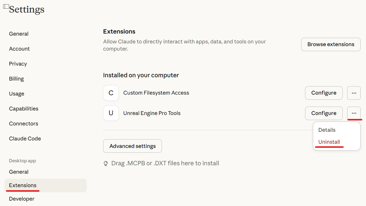 Uninstall Extensions